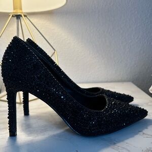 Black Rhinestone Stiletto Pumps Size 35 (US 5) Sparkly Pointed Toe Heels